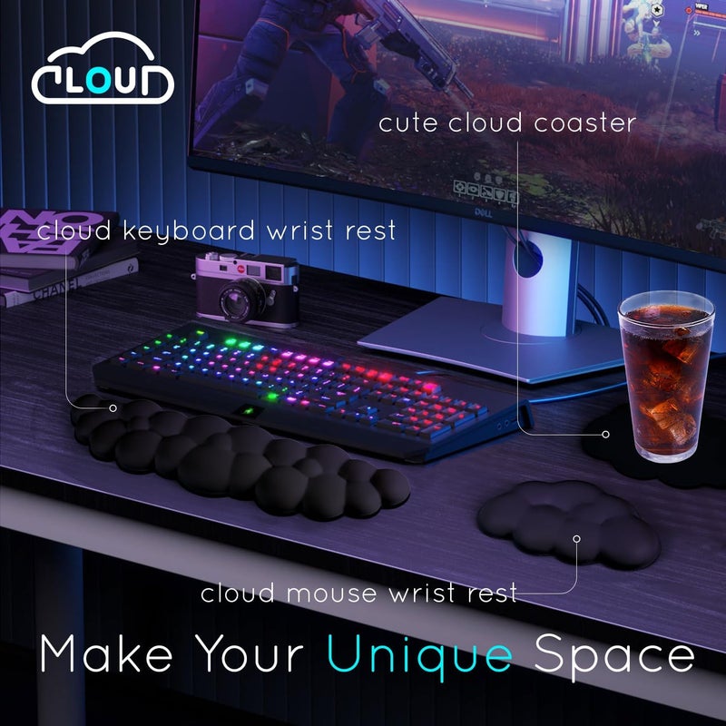 Labeol Cloud Wrist Rest for Computer Keyboard Arm Wrist Rest with Non-Slip Base Extended Wrist Rest Ergonomic Memory Foam for Keyboard and Mouse Typing Pain Relief, Office, Gaming, Computer - Image 2